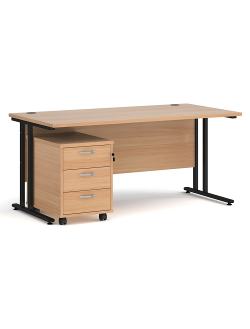 Beech Office Desk 1600mm Maestro and 3 Drawer Storage Pedestal Bundle SBS316B by Dams - enlarged view