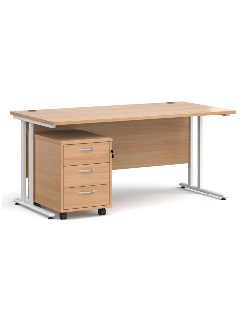 Beech Office Desk 1600mm Maestro and 3 Drawer Storage Pedestal Bundle SBS316B by Dams - enlarged view