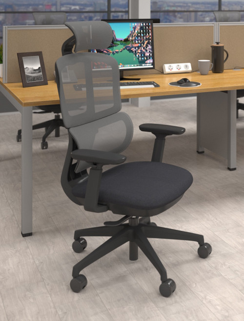 Heavy Duty Shelby 23 Stone Black Mesh Office Chair with Headrest SHL301K2-K