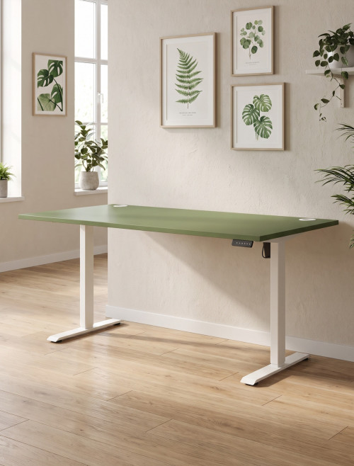Air Lite Height Adjustable Office Desk Moss Green 1600mm Sit Stand Desk HA04517