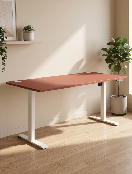 Air Lite Height Adjustable Office Desk Brick Red 1600mm Sit Stand Desk HA04505