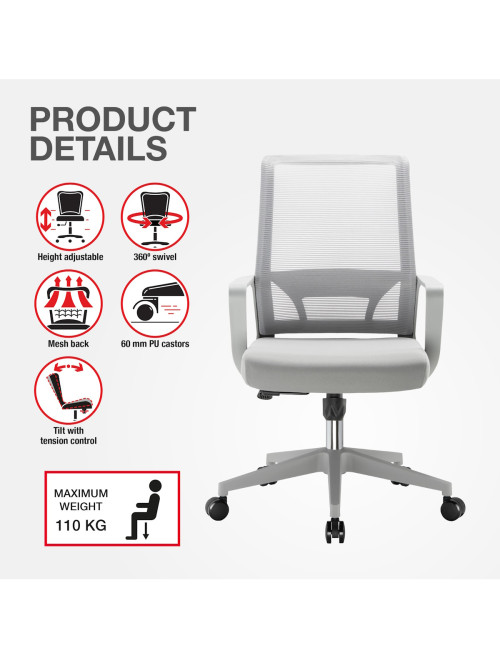 Mesh Office Chair Cambridge Grey Office Chair CH-CAM-GRY - enlarged view