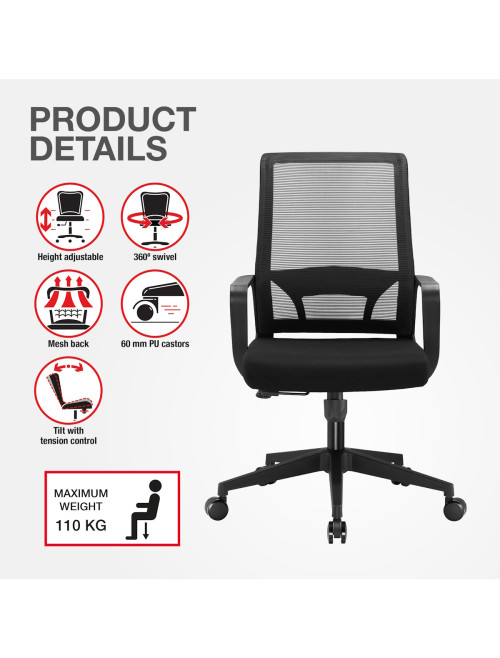 Mesh Office Chair Cambridge Black Office Chair CH-CAM-BLK - enlarged view