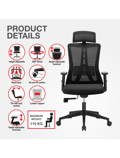 Mesh Office Chair Oxford Plus Black Office Chair CH-OXFP-BLK - enlarged view