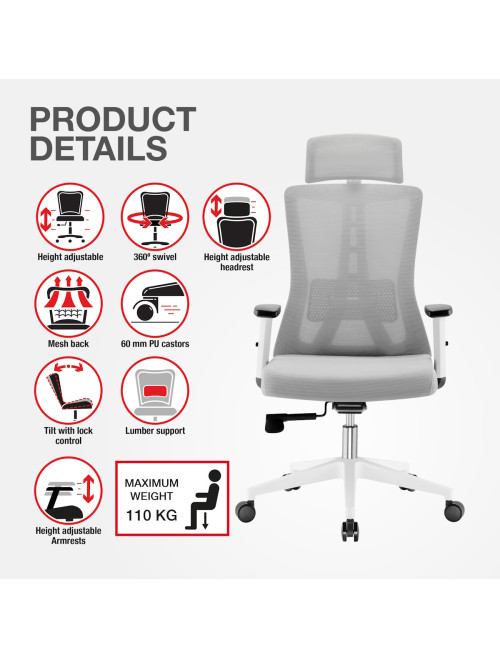Mesh Office Chair Oxford Plus Grey Office Chair CH-OXFP-GRY - enlarged view
