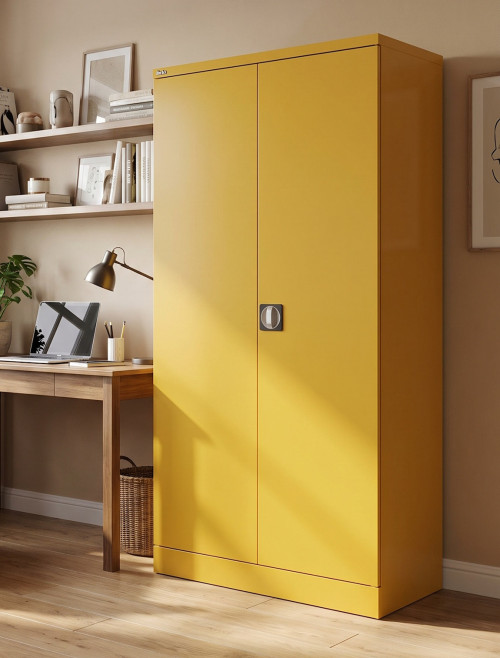 Office Storage Qube 2 Door Metal Office Cupboard Lemon Yellow 1830mm QC2YLW