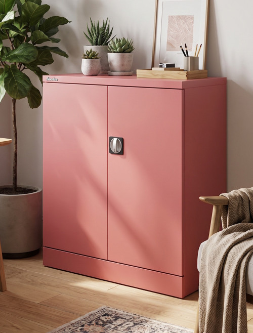 Office Storage Qube 2 Door Metal Office Cupboard Antique Pink 1020mm QC1PNK