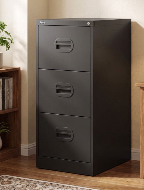 Office Storage Qube 3 Drawer Filing Cabinet Black Q3FCBLK