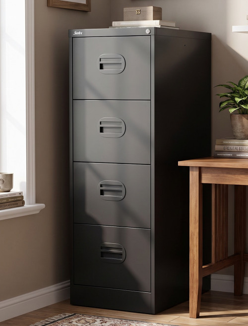 Office Storage Qube 4 Drawer Filing Cabinet Black Q4FCBLK