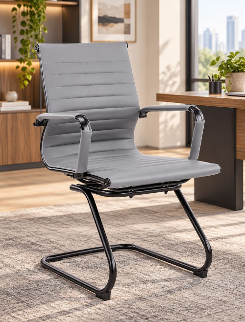 Bonded Leather Visitor Chair Aura Cantilever Grey Office Chair BCL/8003AV/BK-GY