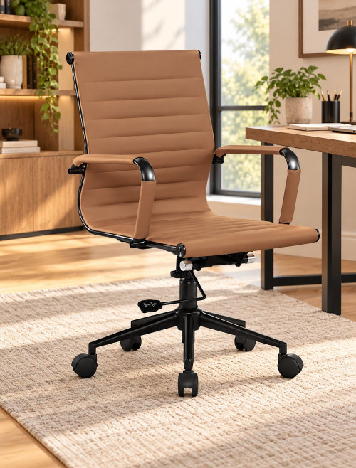 Bonded Leather Office Chair Brown Aura Medium Back Chair BCL/8003/BK-BW