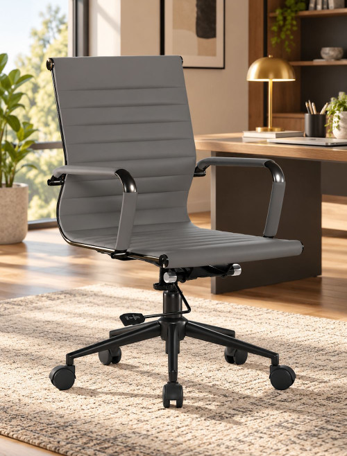 Bonded Leather Office Chair Grey Aura Medium Back Chair BCL/8003/BK-GY