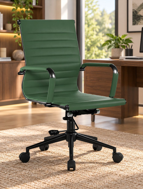 Bonded Leather Office Chair Forest Green Aura Medium Back Chair BCL/8003/BK-FGN