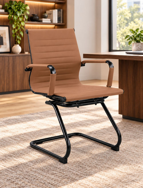 Bonded Leather Visitor Chair Aura Cantilever Brown Office Chair BCL/8003AV/BK-BW